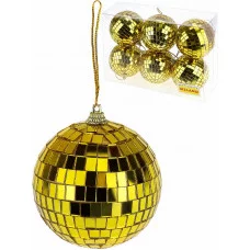 Новогоднее украшение Набор золотых дискошаров  8 см 6 шт НШ-1434