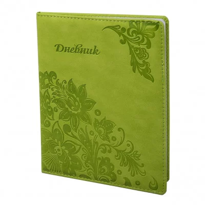 Дневник школьный Alingar 1-11 кл., 48л., 7БЦ, иск. кожа, поролон, тиснение, закругленные углы, салатовый, "Flower-2" AL6055/1