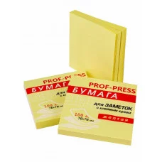 Бумага для заметок с клеевым краем ЖЕЛТАЯ ЗБ-1552 76х76 мм, 100л,