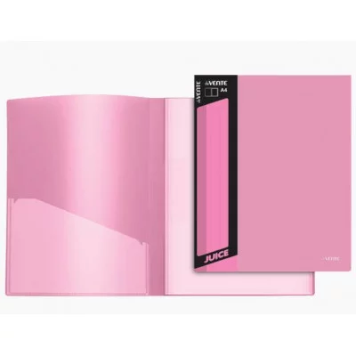 Папка с 10 вкладышами "Juicy" A4, 450 мкм, вкладыши 30 мкм, фактура "песок" внешний карман со сменной этикеткой, внутренний карман, индивидуальная маркировка, непрозрачная розовая 3100901