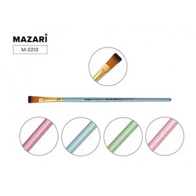 Кисть художественная, синтетика, №5, плоская, ручка обжимная деревянная, цветная M-5213