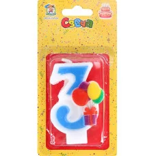 Свеча для торта Весёлый праздник синяя Цифра 3 С-5927