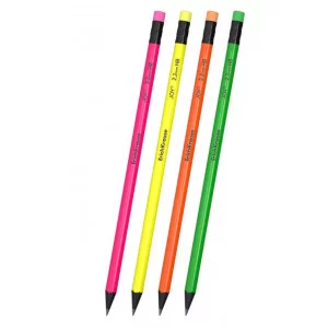 Чернографитный карандаш пластиковый ErichKrause JOY® Neon, круглый, с ластиком, HB  43582