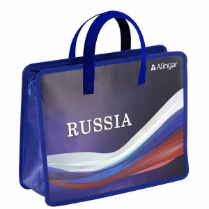 Папка с ручками 1 отделение, А4 265х335х120мм, Alingar, пластик, ручки тесьма, дизайн с двух сторон, молния сверху, "Russia" AL11490