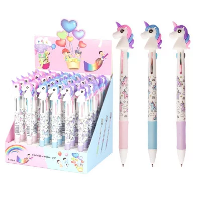 Ручка шариковая Alingar "Единорожка", 0,7 мм, 3-х цветная (син., черн., красн.), резиновый грип, пластикоый цветной корпус AL8777