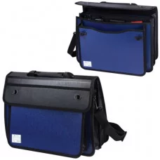 Портфель пласт. BRAUBERG А4+, 370*270*180 мм, на 2 замках и ремне,бизнес-класс,3 отд, син/чер,225170