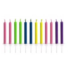 Набор свечей для торта с цветным пламенем Alingar, 6 см, 12 шт., с подставками, ассорти, коробка с европодвесом AL11253