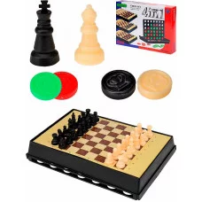 Игра настольная 4 в 1. ШАХМАТЫ, ШАШКИ, НАРДЫ и ПЯТНАШКИ (Арт. 318000) 318000