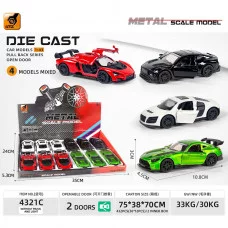 Машинка металлическая Гоночное авто 1шт 11см 1:43 откр. двери, инерция ассорти 4321C
