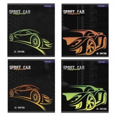 Тетрадь 36 л., А5, клетка, Alingar "Sport car", скрепка, второй блок 60г/м2,  мелованный картон (стандарт) т/у AL9900