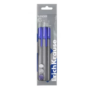 Набор из 4 ручек шариковых ErichKrause Slender Stick Grey 0.7, Super Glide Technology, цвет чернил синий  63087