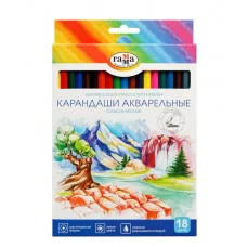 Карандаши акварельные Гамма "Классические", 18цв., шестигранные, заточен., с кистью, картон. упак., европодвес 356617