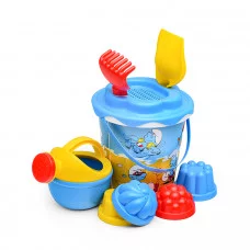 "Смурфики-2" набор №3: ведро с наклейкой, ситечко "Солнышко", лопатка №5, грабельки №5, лейка малая №4, формочки 4 шт. 65179