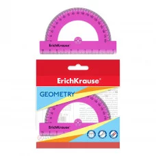 Транспортир пластиковый ErichKrause® Neon, 180°/10см, розовый, во флоупаке 53015