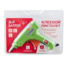 Клеевой низкотемпературный пистолет 110-240 В, 20 Вт, для D 7 мм, 13*11,5*2,5 см, Зеленый, 1 шт. 615321