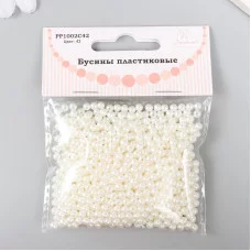 Набор бусин "Рукоделие" пластик, диаметр 4 мм, 25 гр, молочный 9527163