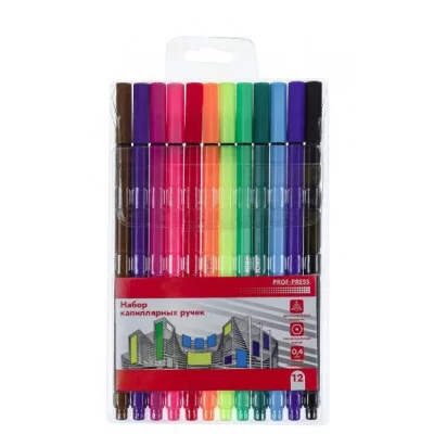 Набор ручек капиллярных (НР-4743) 12 цв, гексагональный корпус, d=0,4 мм,  НР-4743