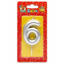 Свеча для торта Серебряная Цифра 6 С-1814