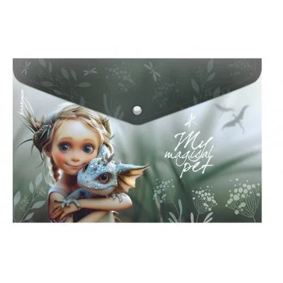 Папка-конверт на кнопке пластиковая ErichKrause Magic Pet, A4, ассорти  63509