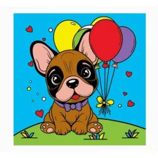 Холст с красками 15х15 см. Бульдог с шариками ХК-0427