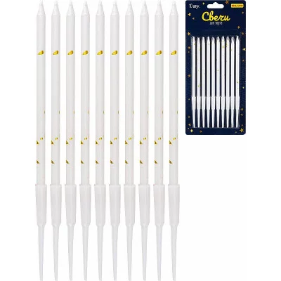 Свечи для торта на подставках "Праздничный всплеск" 0.4*10 5 + 4 5 см 10шт белые С-2046