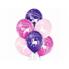 Шар 14" Шелкография пастель "С ДР Единорог"  (цена за 1шт.) 1103-1705 11\1050