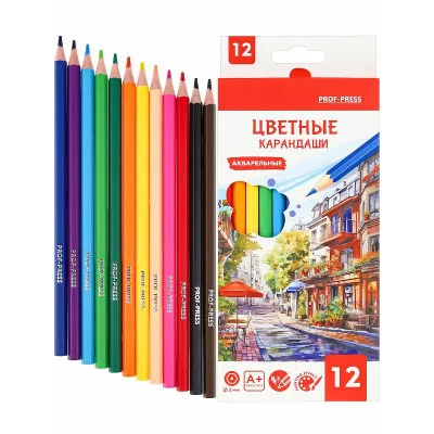 Карандаши цв. акварельные 12 цв. ПОСЛЕ ДОЖДЯ (КЦ-4732) d=3мм, кгексаг. КЦ-4732