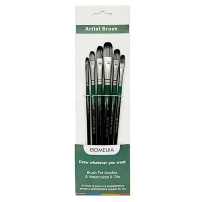 Кисти набор 6 шт. Синтетика DH-99 Овальные (№2,4,6,8,10,12) черно-зеленая ручка, в ПВХ-пакете 331979