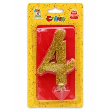 Свеча для торта Золотой глиттер (большая) Цифра 4 С-1896