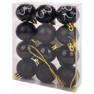 Набор ёлочных шаров 12 шт Чудеса, 4 см, черный с узором НУ-5629
