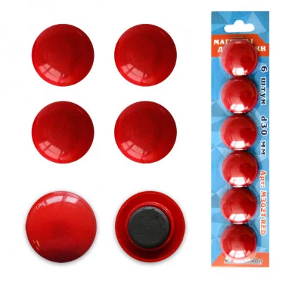 Магнит для доски 302Т Красный d=30мм 6шт J.Otten 41537 Дск155