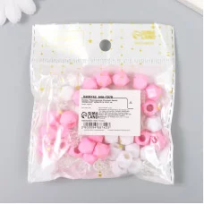 Бусины пластик "Кристалл многогранник. Розовый, белый, прозрачный" набор 30 гр 1х1х1 см   9468742