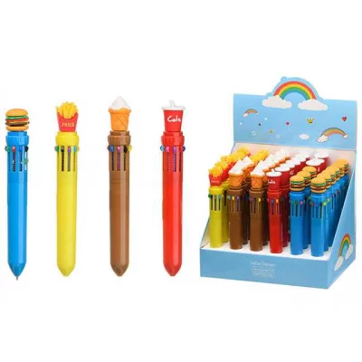 Авторучка 10-ти цветная: детская; 1шт "ФАСТ-ФУД"; цветной корпус /ассорти/, вращающийся прорезиненный н