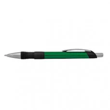 Ручка шариковая, автоматическая, зеленый мет. корпус, серебр. детали, резиновый упор|2 INDEX C30556