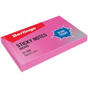 Самоклеящийся блок Berlingo Ultra Sticky 50*75мм, 80л, розовый неон BERLINGO 287185