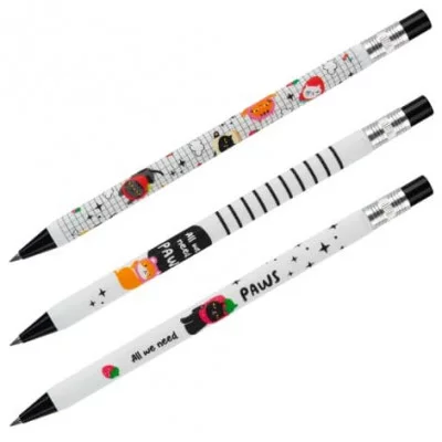 Карандаш механический MESHU "Relax Cat", печать на корпусе, 2,0мм, софт-тач, ассорти, с точилкой для грифеля 357857