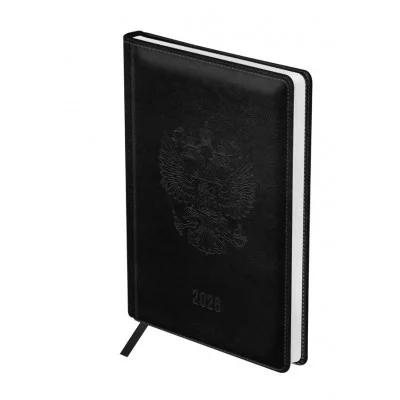 Ежедневник датированный 2026г., А4, 176л., твердый переплет, кожзам, BG "Орел", черный 380046