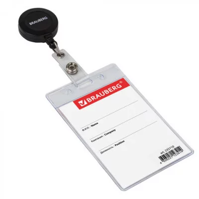 Бейдж вертикальный (90х60 мм) , с держателем-рулеткой 70 см, белый, BRAUBERG, 238243