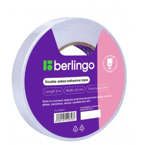 Клейкая лента двусторонняя Berlingo, 25мм*8м, на вспененной основе, 1мм 268412