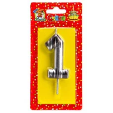 Свеча для торта.Шебби шик, Цифра 1, серебряная С-2500