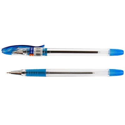 Ручка шар. синяя на масляной основе "Darvish" корпус прозрачный с резиновым держателем DV-407