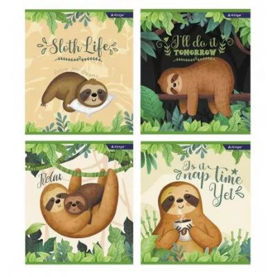 Тетрадь 36л., А5, клетка, Alingar "Ленивцы", скрепка, мелованный картон (стандарт) , блок офсет AL10360