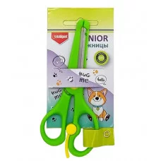 Ножницы детские INTELLIGENT CZ-223 135мм пластиковые ассиметричные ручки, безопасные лезвия, с ограничителем, зеленые, на блистере 327302