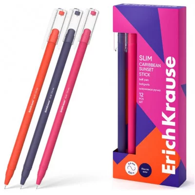 Ручка шариковая ErichKrause Slim Stick Caribbean Sunset 0.7, цвет чернил синий  61046