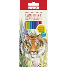 Карандаши цветные. Классические цвета, круглый корпус, заточенные. В наборе 12 цветов Тигр КЦК120014