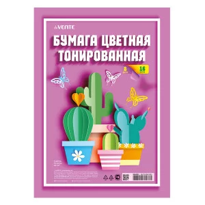 Бумага цветная тонированная двусторонняя А4 16л 08цв пакет DEVENTE 8040821 186384