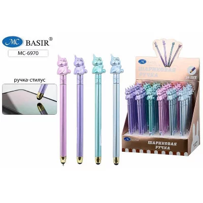 Шариковая ручка с поворотным механизмом+стилус: цветной-металлик корпус ассорти наконечник-ЕДИНОР МС-6970