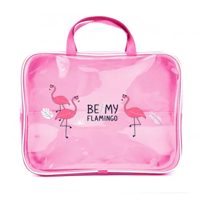 ПМД 4-84 Модный фламинго - папка менеджера А4 с ручкой, прозрачный полимер, дизайн, 350х265x80мм