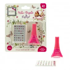 Набор Нэйл-Дизайн лак д/ногтей peel-off коралловый+стразы-наклейки Сирень Т19500 LUCKY 613-289