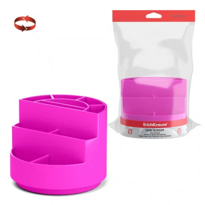 Подставка настольная вращающаяся пластиковая ErichKrause Mini Burger Neon Solid розовая 55768
